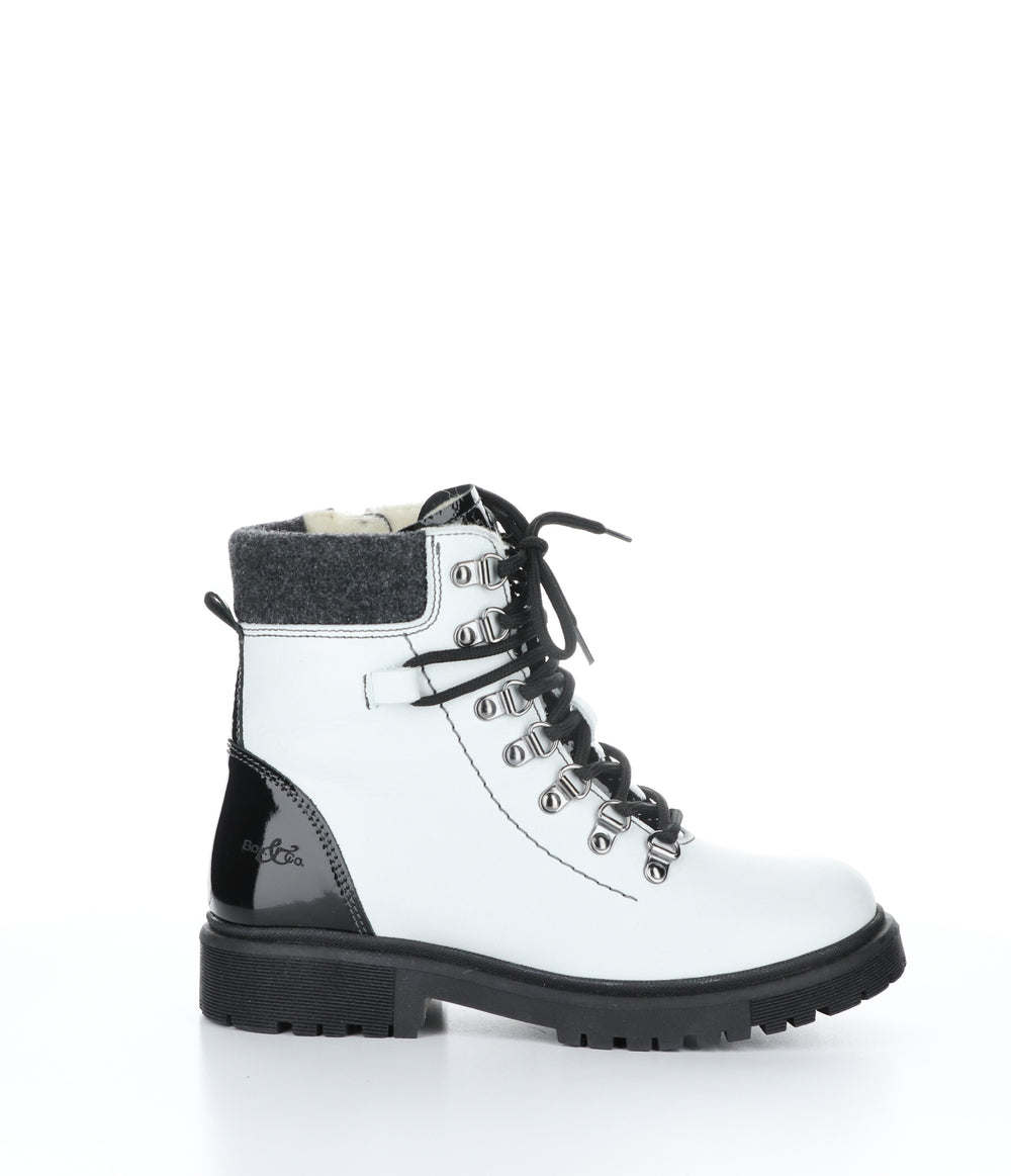AXEL White/Black Zip Up Ankle Boots