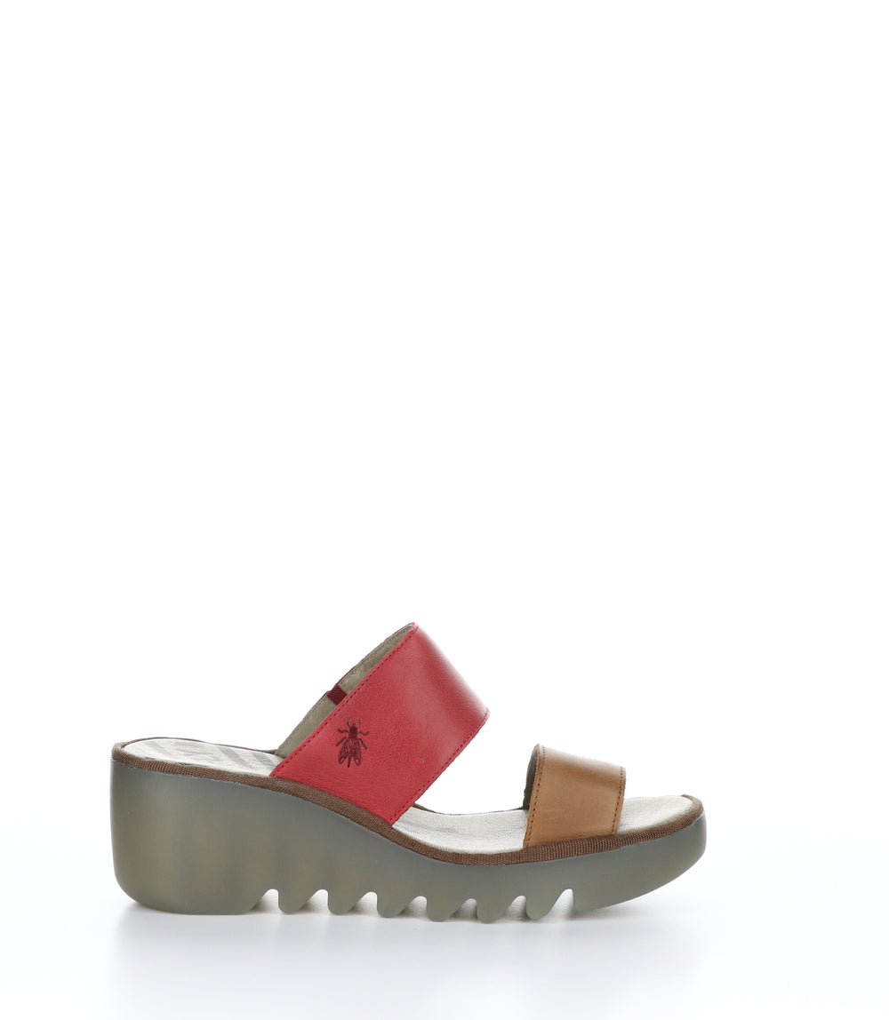 BESY357FLY TAN/CHERRY RED Wedge Sandals