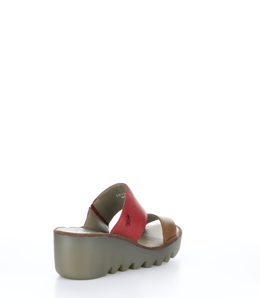 BESY357FLY TAN/CHERRY RED Wedge Sandals