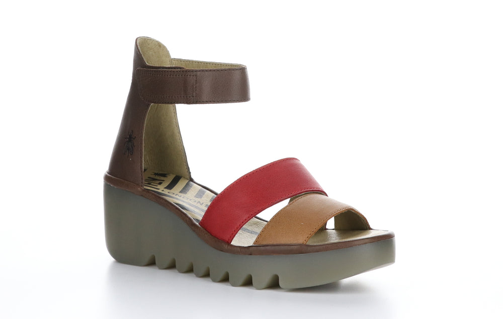 BONO290FLY Verona Tan/Cherry Red/Brown Strappy Sandals