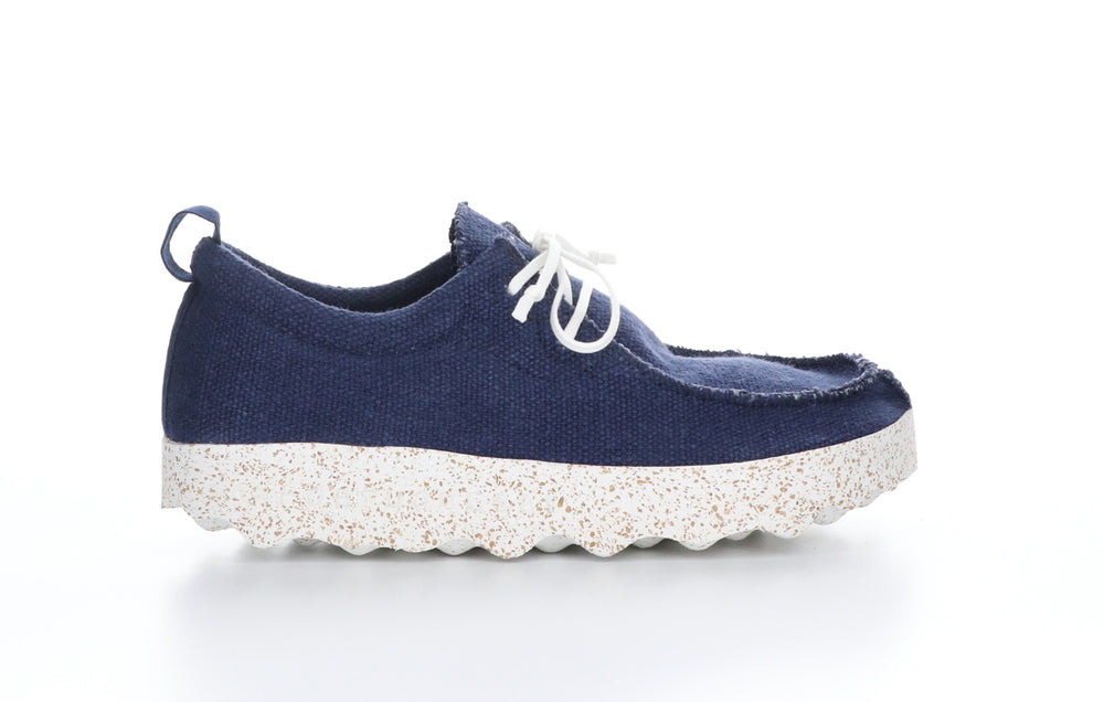 CHAT_L Navy Recycled Linen Lace-up Trainers