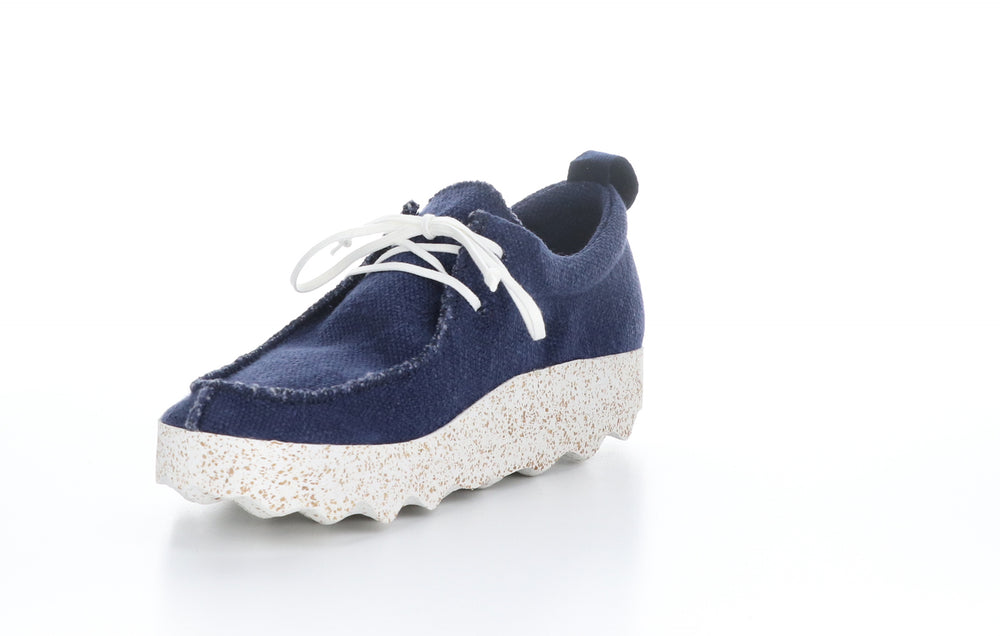 CHAT_L Navy Recycled Linen Lace-up Trainers
