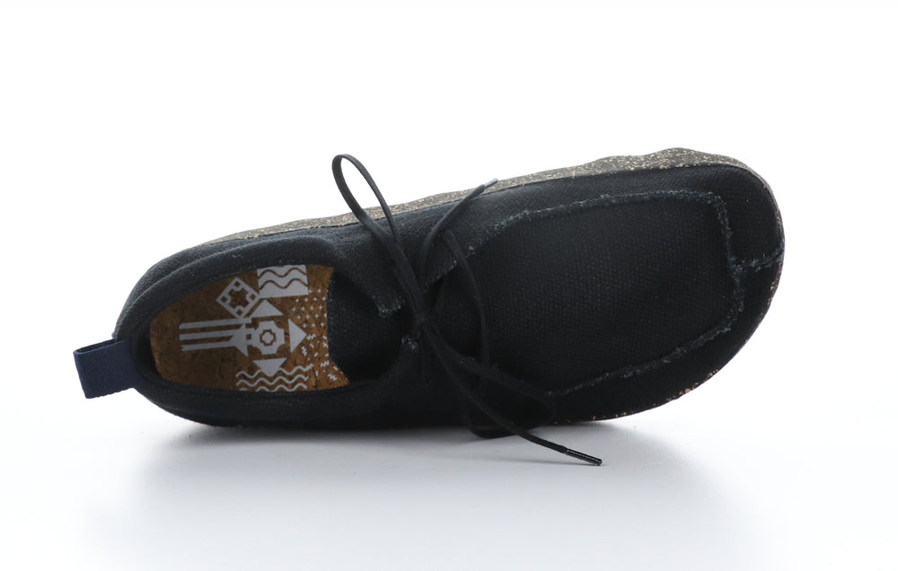 CHAT_L Black Recycled Linen Lace-up Trainers