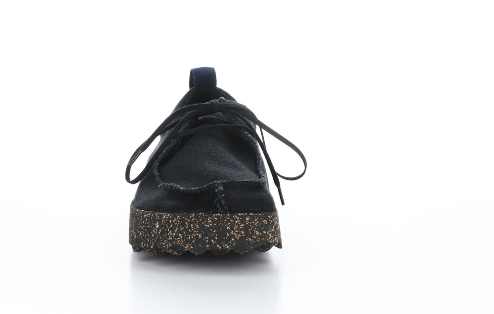 CHAT_L Black Recycled Linen Lace-up Trainers