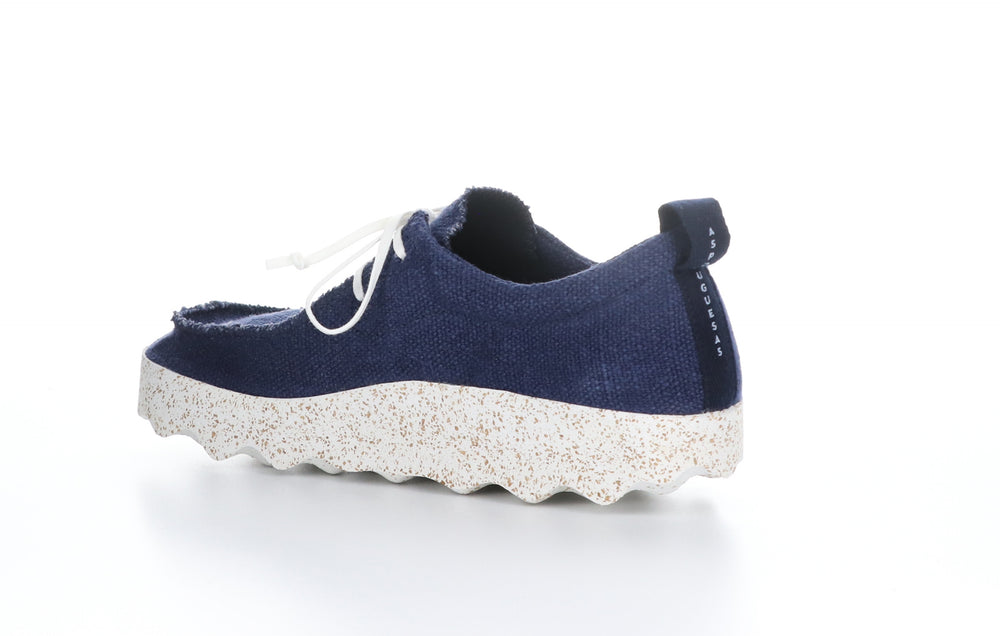 CHAT_M Navy Recycled Linen Lace-up Trainers