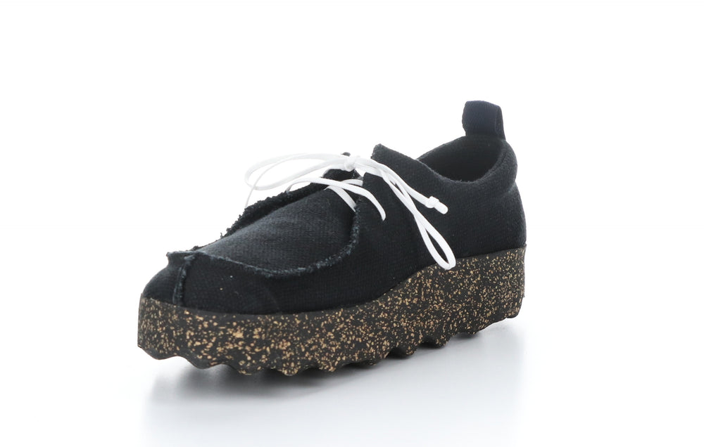 CHAT_M Black Recycled Linen Lace-up Trainers