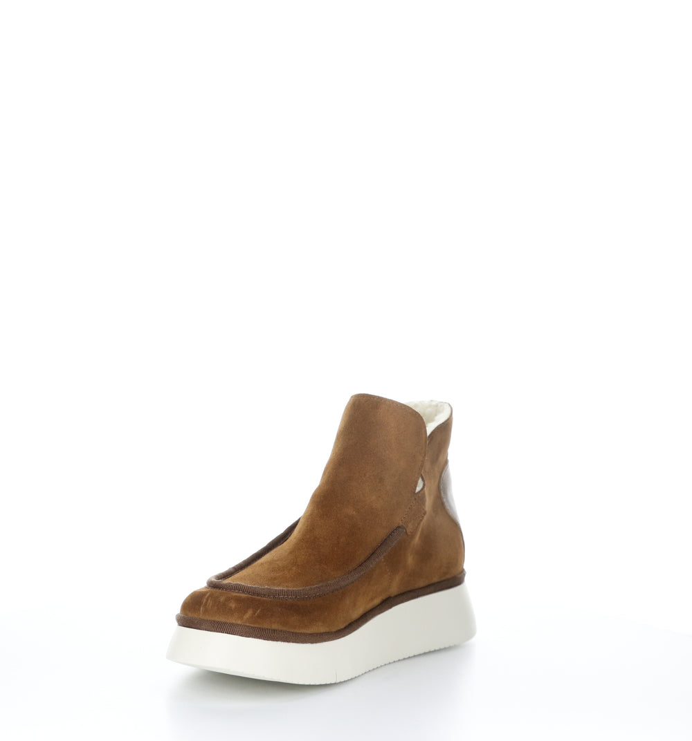 COZE348FLY Cognac Round Toe Ankle Boots