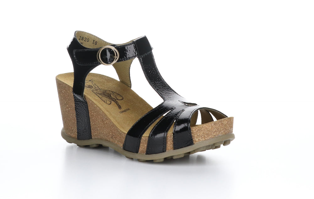 GUMY777FLY Luxor Black T-Strap Sandals
