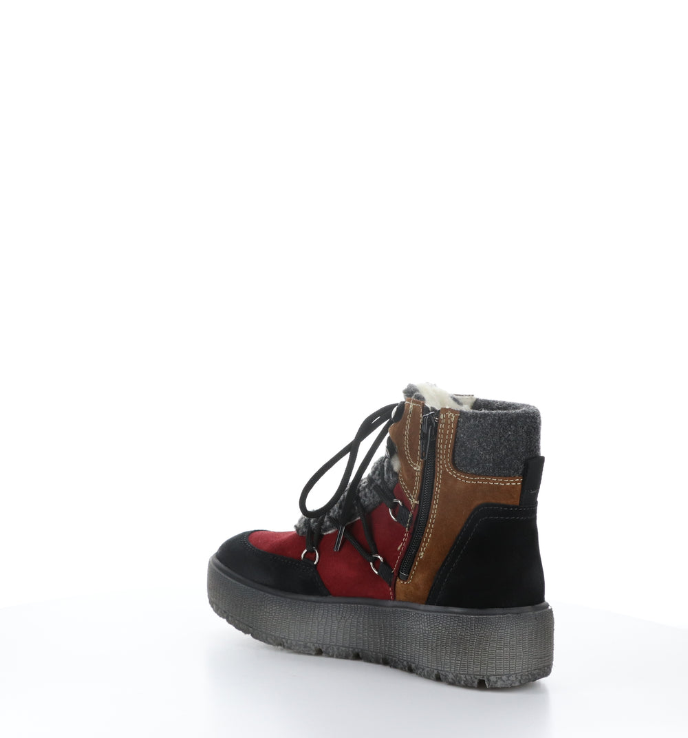 IDEAL Black/Camel/Sangria Zip Up Ankle Boots