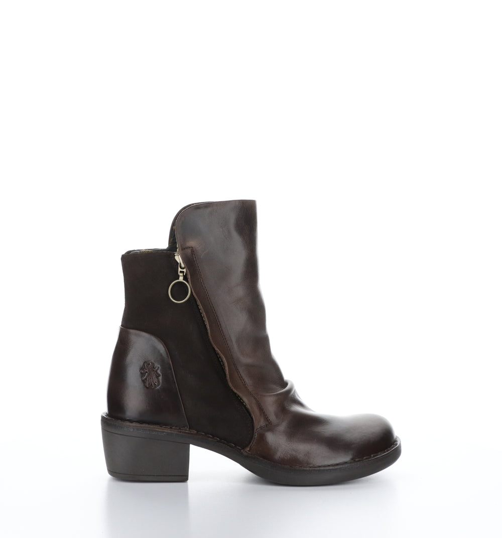 MELY074FLY Dk Brn Expresso Zip Up Boots