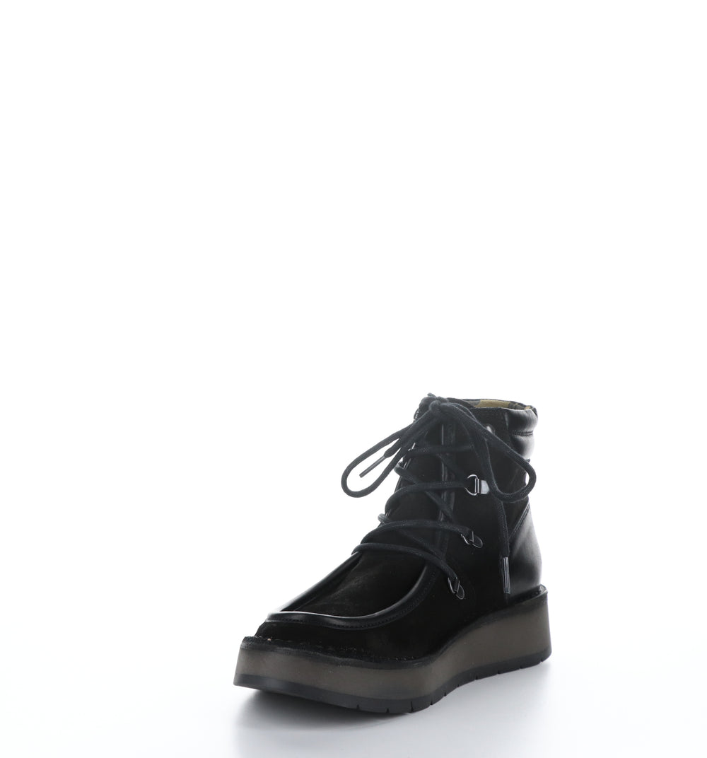 ROXA067FLY Black Round Toe Ankle Boots