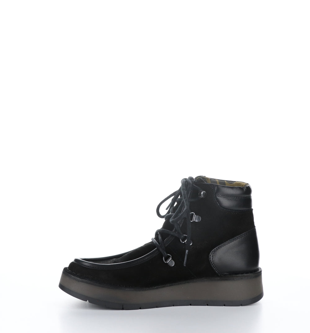 ROXA067FLY Black Round Toe Ankle Boots