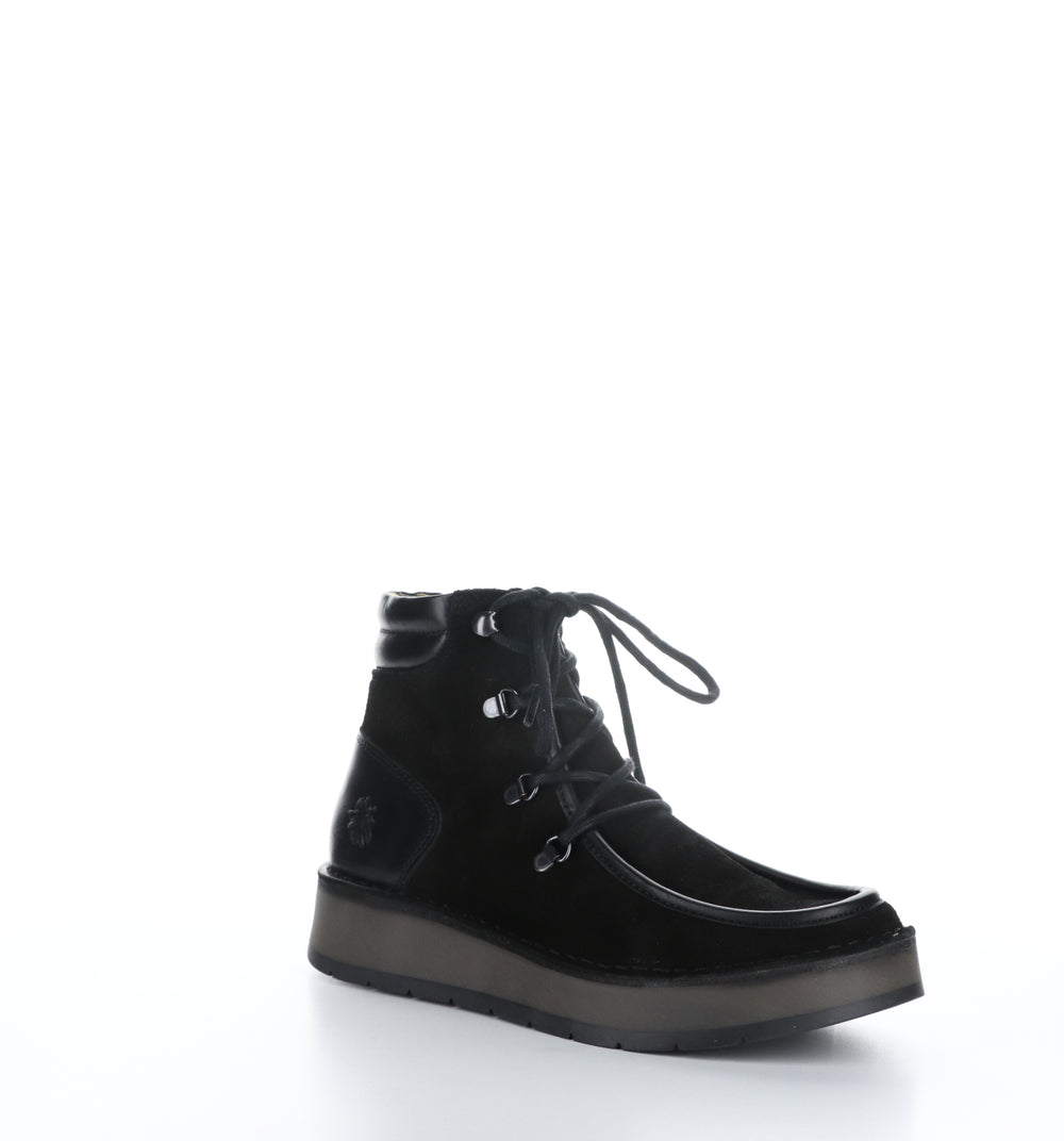 ROXA067FLY Black Round Toe Ankle Boots