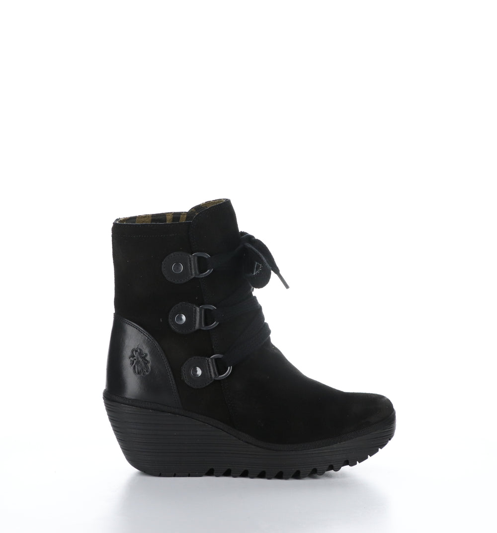 YESI340FLY Black Round Toe Boots