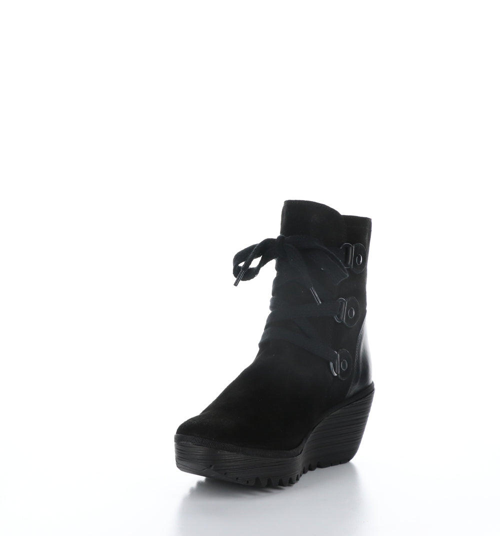 YESI340FLY Black Round Toe Boots